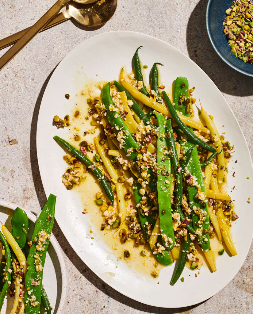 Cold & Crunchy Green Beans with Garlicky Pistachio Vinaigrette