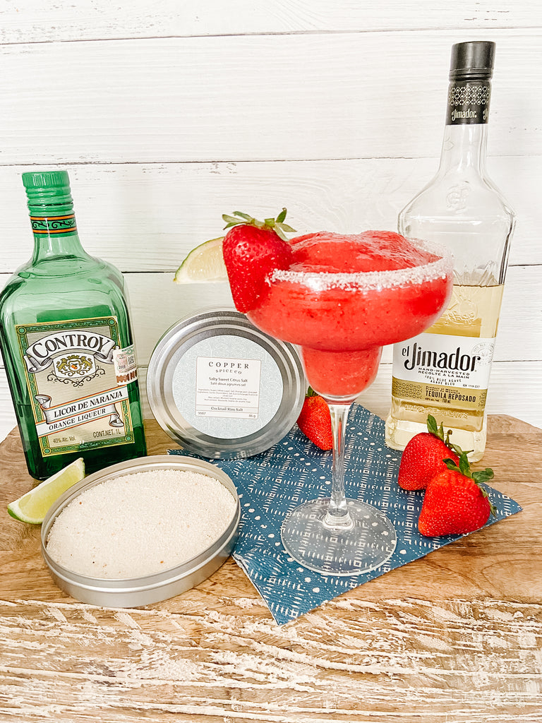 Frozen Strawberry Margarita with Citrus Salty Sweet Rim Salt